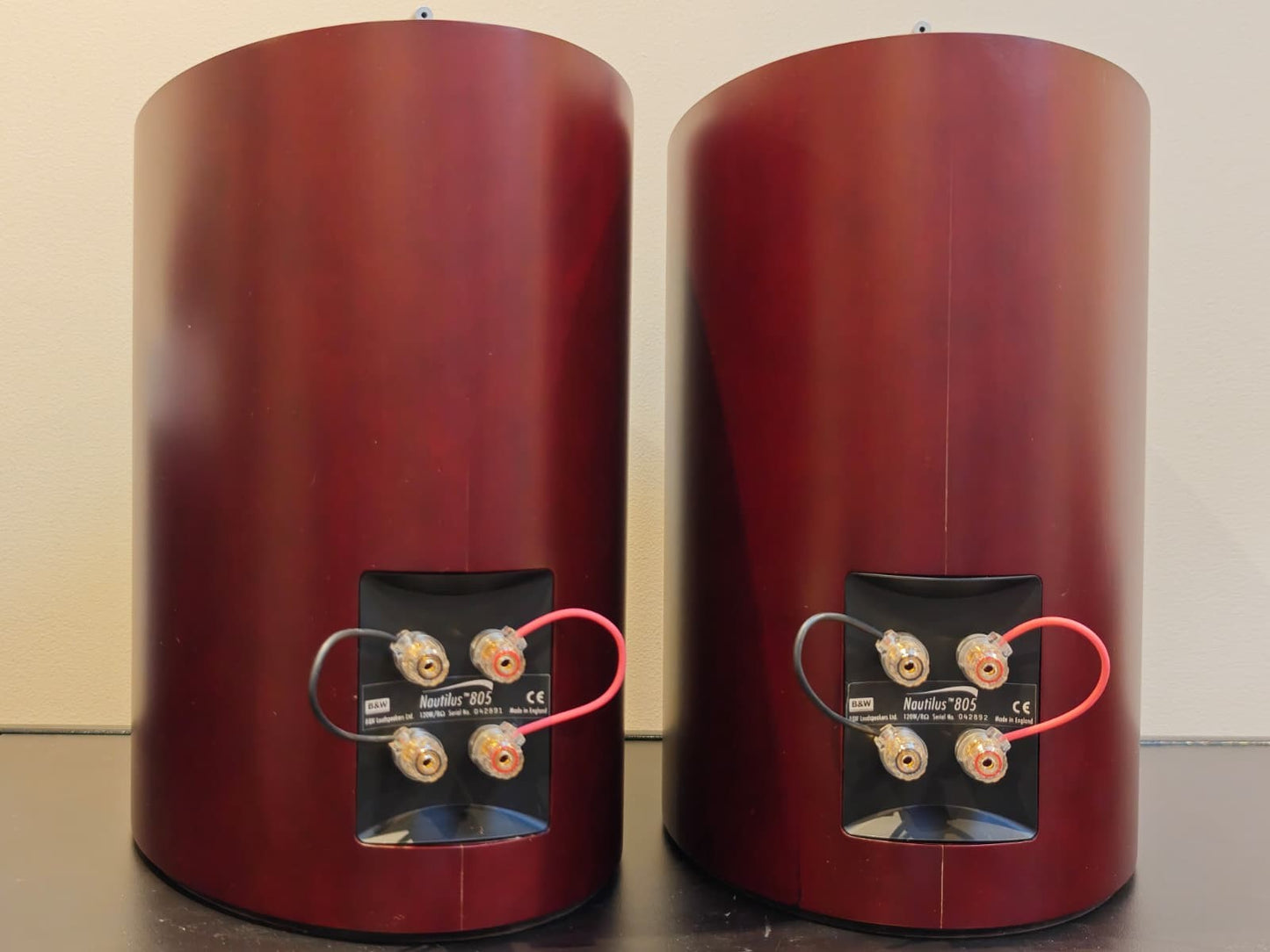 Second Hand Bowers & Wilkins 805 Nautilus Speakers Red Cherry